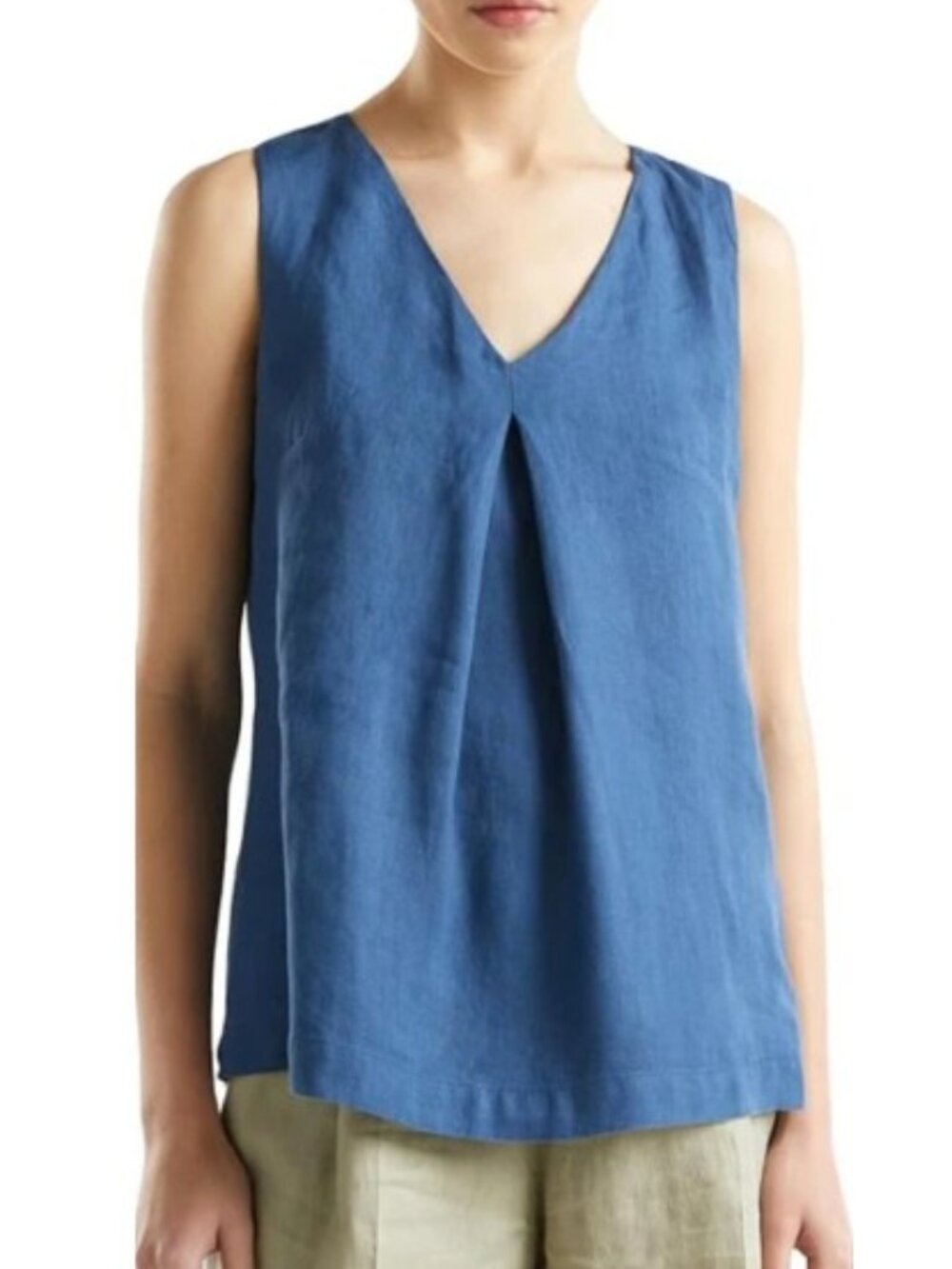United Colors of Benetton Blue Linen V-Neck Tank Top XL